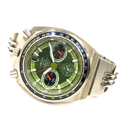 1円 セイコー アルバ AKA 腕時計 V657-6060 ラウンド クロノグラフ 緑文字盤 SVカラー クォーツ メンズ 純正ベルト_画像7