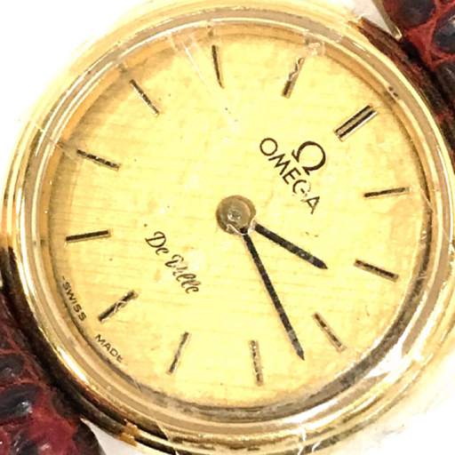 オメガ 腕時計 デビル Deville ラウンド 2針 ゴールドカラー クォーツ レディース 社外ベルト ジャンク QR033-36_画像1