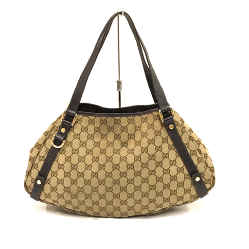 グッチ GGキャンバス ハンドバッグ レザー レディース ブラウン系 ポケット付 30736 ブランド小物 GUCCI QR034-355_画像1