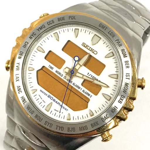 1円 セイコー 腕時計 H021-803A MACCHINA SPORTIVA ジウジアーロデザイン デジアナ 白文字盤 QZ メンズ SEIKO_画像1