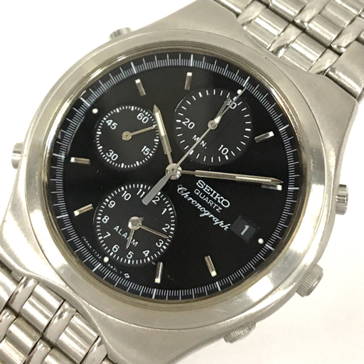 セイコー 腕時計 7T32-6A9A ラウンド クロノグラフ 黒文字盤 シルバーカラー クォーツ メンズ 純正ベルト SEIKO_画像1