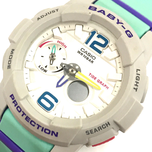 カシオ 腕時計 Baby-G BGA-180 ラウンド デジアナ 白文字盤 クォーツ ボーイズ 純正ベルト グリーン×グレー CASIOの画像1