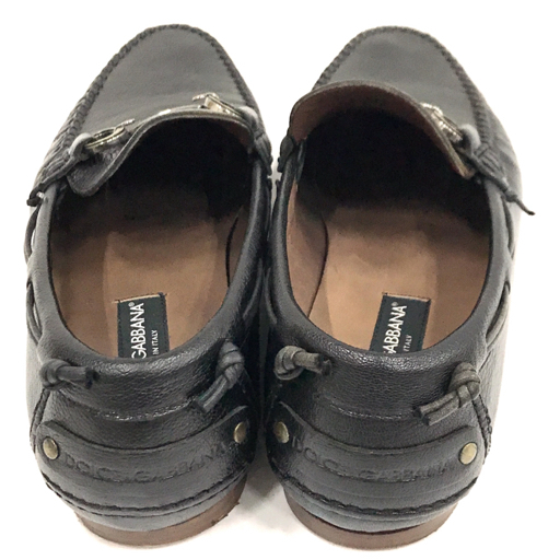 ドルチェ&ガッバーナ サイズ 8 レザー ローファー スリッポンシューズ 靴 メンズ ブラック系 黒系 DOLCE&GABBANA_画像4