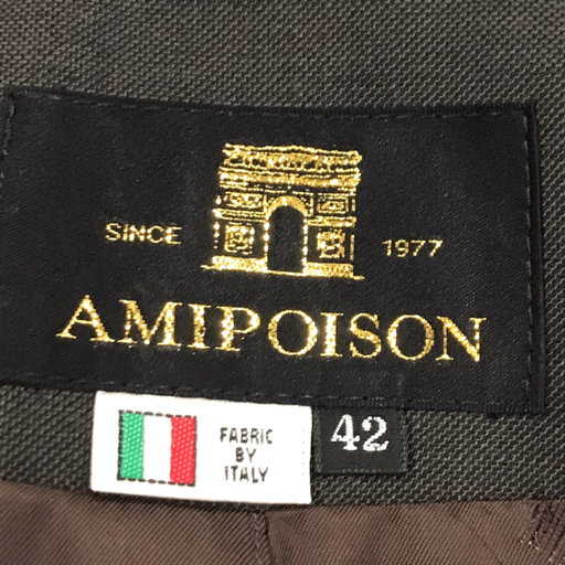 アミポイズン サイズ 42 長袖 ロング丈 コート ボタン ベルト付き 毛 100% レディース ダークブラウン AMIPOISONの画像7