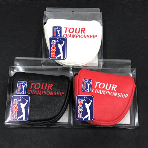 美品 US PGA TOUR パターカバー マレット型 ヘッドカバー レッド系 他 ブラック系 / ホワイト系 含 計3点 セット_画像1