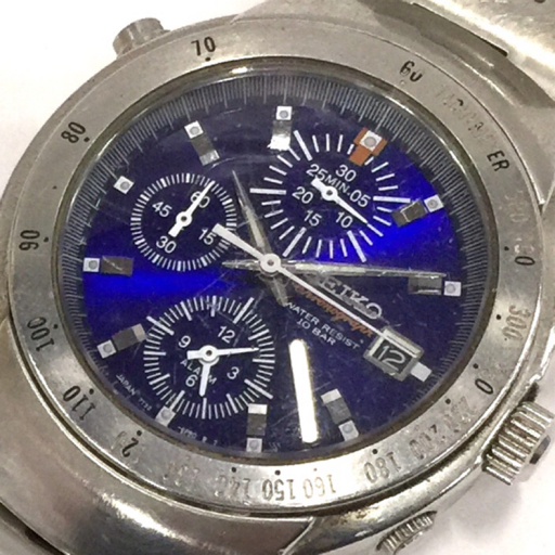 セイコー クロノグラフ デイト クォーツ 腕時計 7T32-6L70 メンズ ブルー文字盤 未稼働品 純正ブレス QR035-99_画像1