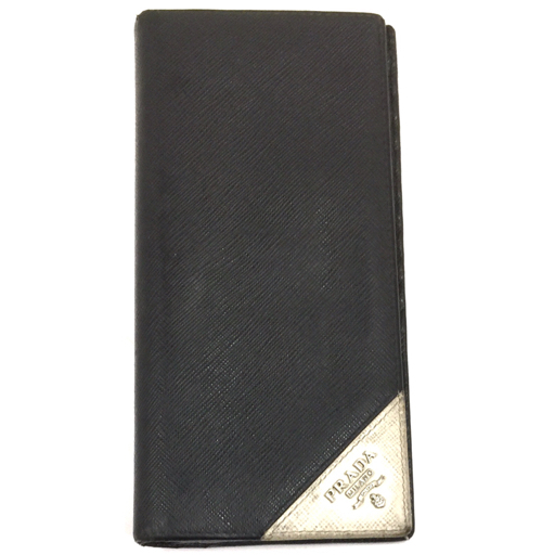 プラダ サフィアーノ レザー 二つ折り 長財布 ロングウォレット ブラック × ホワイト バイカラー メンズ PRADAの画像1