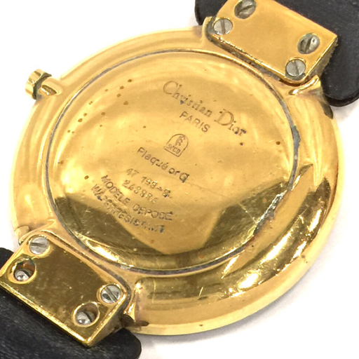 クリスチャンディオール ラウンド 黒文字盤 クォーツ レディース腕時計 純正レザーベルト Christian Dior QR035-227の画像2