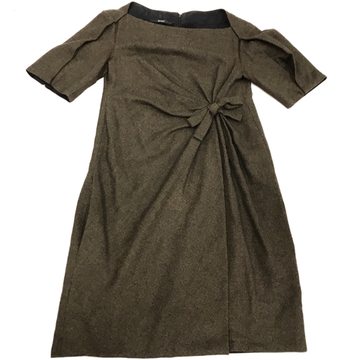 Gucci short sleeves One-piece waist ribbon wool . moss green series lady's size inscription none GUCCI