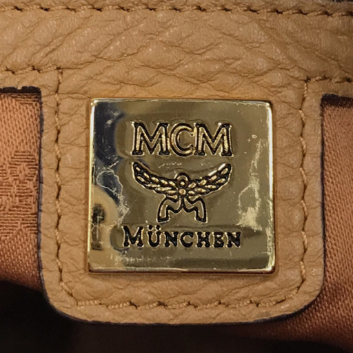 MCM ハンドバッグ ビセトス柄 総柄 ファスナー開閉 ゴールドカラー金具 レザー ブラウン 茶 エムシーエム_画像10