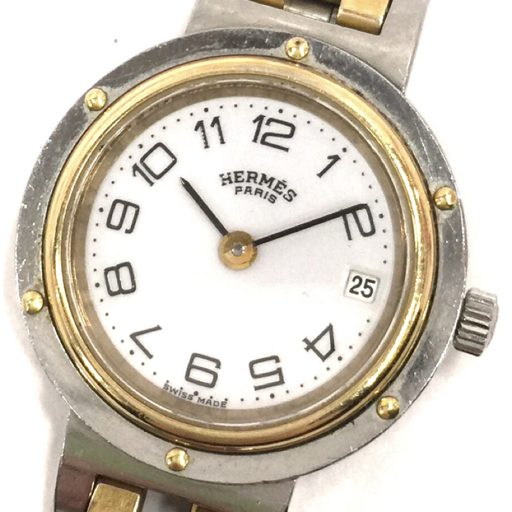 エルメス クリッパー デイト クォーツ 腕時計 レディース ホワイト文字盤 純正ブレス 未稼働品 HERMESの画像1