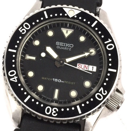 セイコー 腕時計 フェイス 6458-6000 ラウンド デイデイト 黒文字盤 150m 回転ベゼル クォーツ メンズ SEIKOの画像1