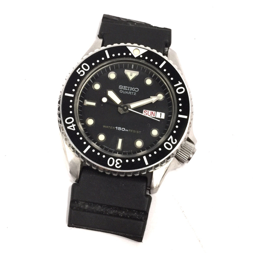 セイコー 腕時計 フェイス 6458-6000 ラウンド デイデイト 黒文字盤 150m 回転ベゼル クォーツ メンズ SEIKOの画像3