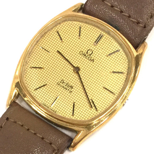 オメガ デビル クォーツ プッシュ式 腕時計 ゴールドカラー文字盤 メンズ 未稼働品 社外ベルト OMEGAの画像1