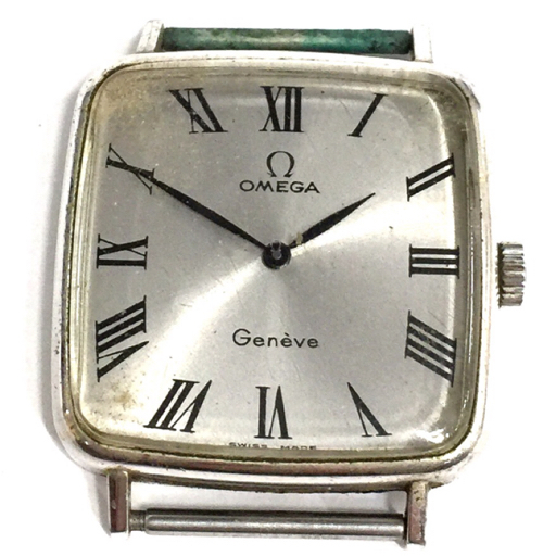 1円 オメガ 腕時計 フェイス ジュネーブ Geneve スクエア ローマン シルバーカラー金具 手巻き メンズ OMEGAの画像2