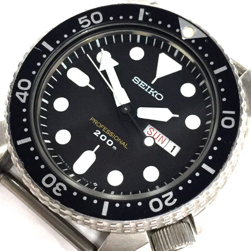 1円 セイコー 腕時計 フェイス 7C43-7010 デイデイト DIVER'S 200m 黒文字盤 SVカラー クォーツ メンズ SEIKO_画像1