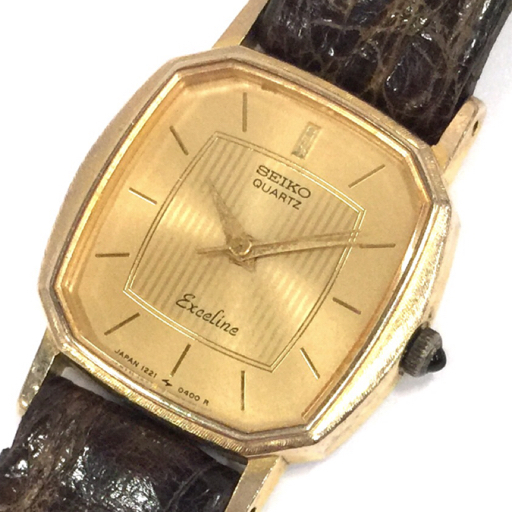 セイコー エクセリーヌ クォーツ 腕時計 レディース ゴールドカラー文字盤 未稼働品 社外ベルト ファッション小物_画像1