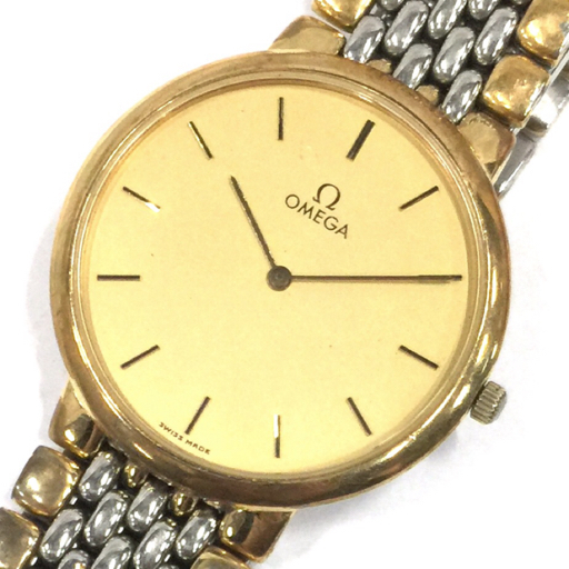 オメガ クォーツ 腕時計 メンズ ゴールドカラー文字盤 ラウンドフェイス 未稼働品 純正ブレス OMEGAの画像1