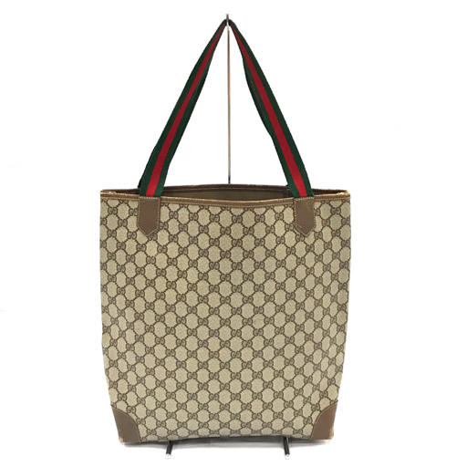 グッチ GGスプリーム シェリーライン トートバッグ かばん 鞄 ブラウン 茶 GUCCI QR041-46_画像1