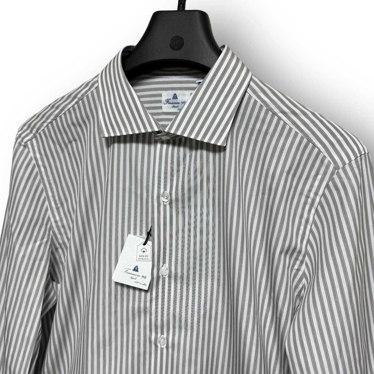 【最終価格】新品 定価4.8万 FINAMORE 1925 フィナモレ イタリア製 上質コットン100% ストライプ カッタウェイ 長袖シャツ ドレスシャツ 44_画像4
