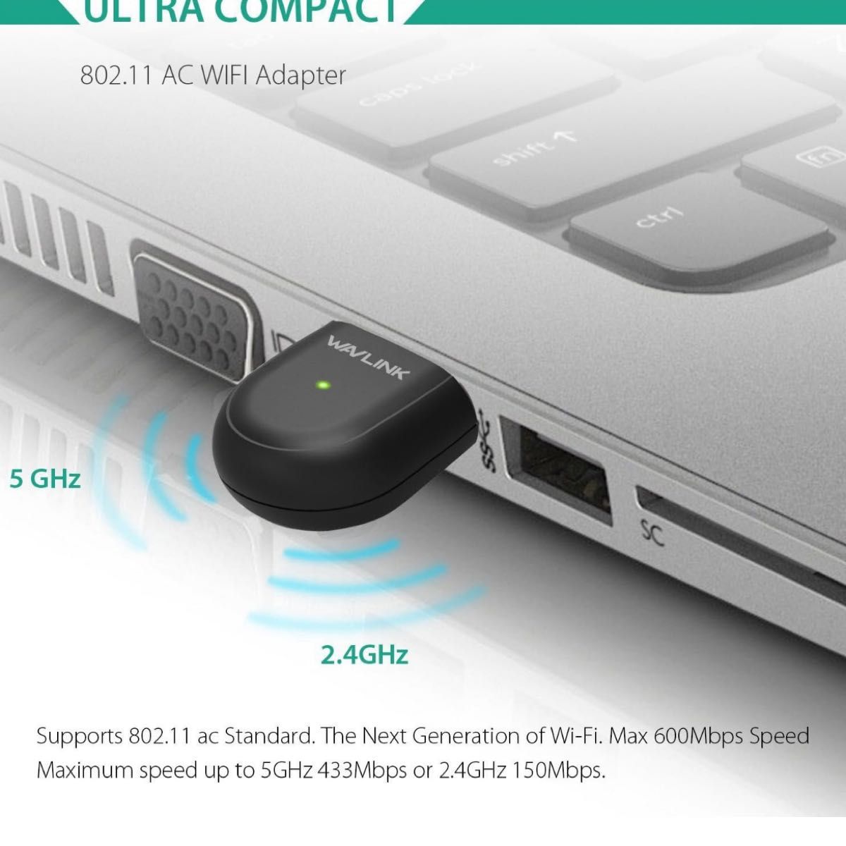Wavlink ワイヤレス LAN アダプター AC600 デュアル バンド USB ミニ ドングル USB アダプター 