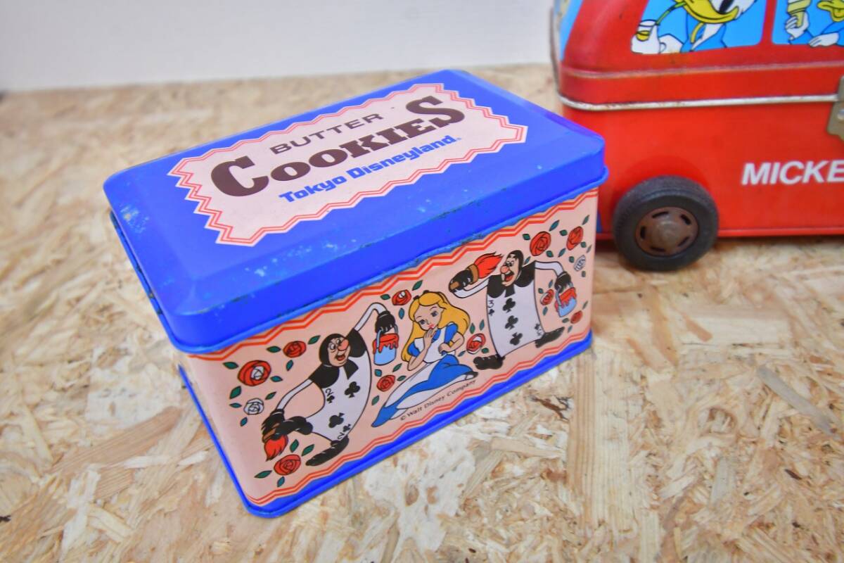 東京ディズニーランド　ディズニー チップ&デール　不思議の国のアリス　クッキー缶　ミッキーマウス　三匹の子ぶた　ミッキーバス缶_画像2