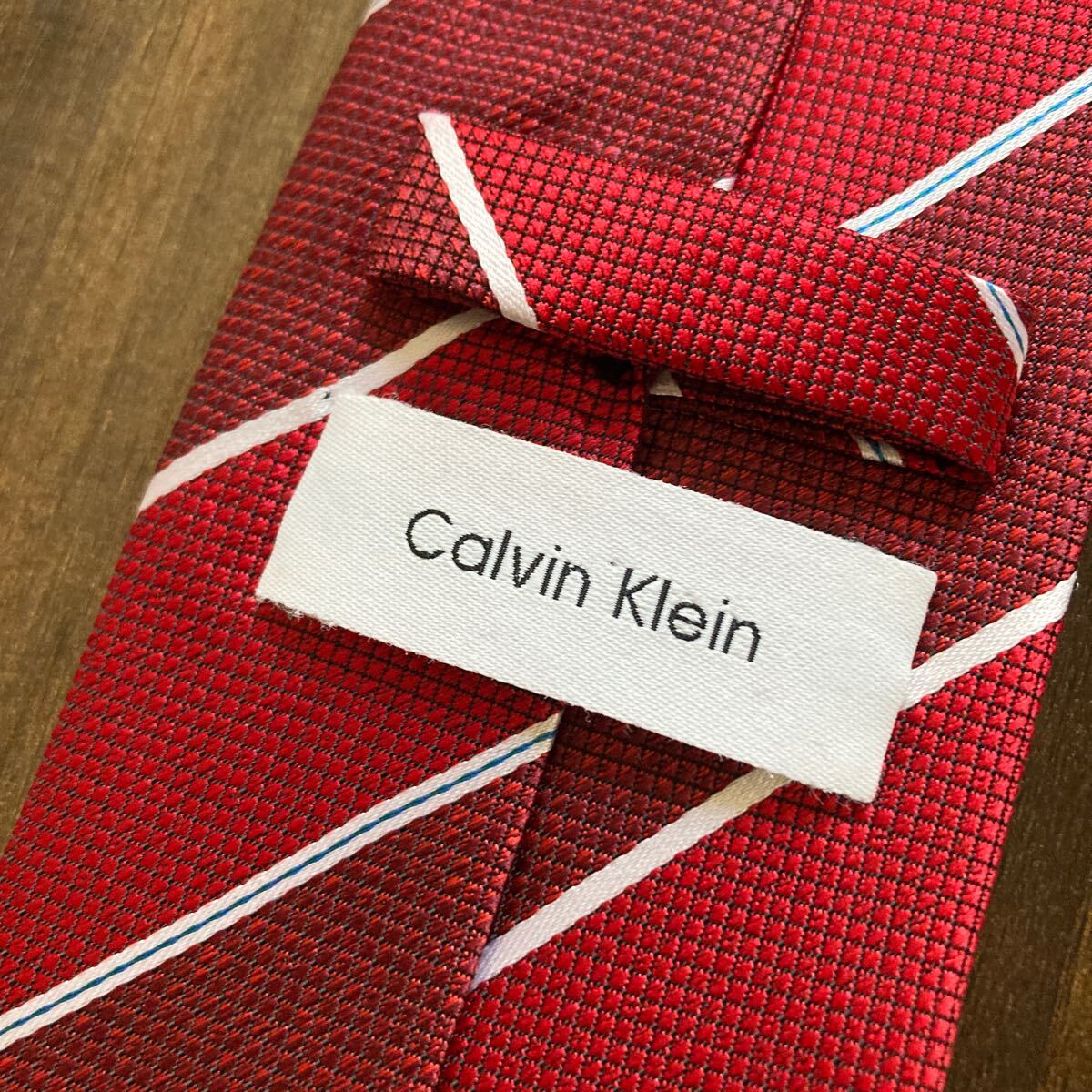 Calvin Klien カルバンクライン ネクタイ 赤 ストライプ_画像7