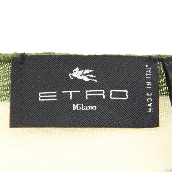 ETRO/エトロ レディース ストール ショール 花柄 ペガサス ウール×シルク フリンジ グリーン クリームイエロー[NEW]★62AA83_画像8