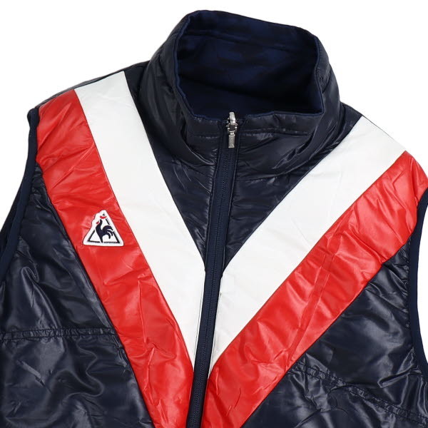 【美品】le coq sportif/ルコックスポルティフ メンズ ダウンベスト リバーシブル ロゴ スタンドカラー O 紺 他[NEW]★61AB39_画像2