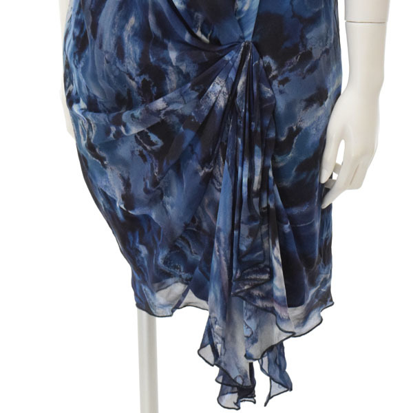 [ прекрасный товар * обычная цена 4.3 десять тысяч ]pure DKNY/ чистый - Donna Karan New York sia- One-piece короткий рукав общий рисунок XP XS голубой темно-синий [NEW]*51FH77