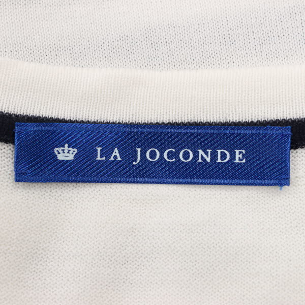 【美品】LA JOCONDE/ラジョコンダ カーディガン トップス ニット 長袖 ケミカルレース使い ボーダー柄 38 白 紺[NEW]★51BL34_画像8