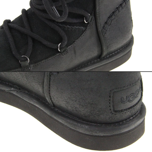 【定価3.5万】UGG/アグ ロッジ LODGE 1007710 ムートンブーツ 靴 ショート丈 シープスキン×レザー USA8 黒 [NEW]★62CA41_画像8