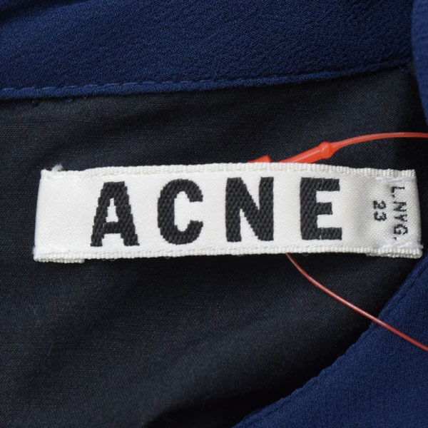 ACNE/アクネ レディース ひざ丈 ワンピース レイヤード風 長袖 シルクシフォン 38 M ネイビー 黒系 [NEW]★61BA74_画像7