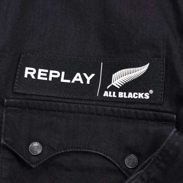 【美品】REPLAY/リプレイ メンズ 長袖 シャツ トップス ALL BLACKS オールブラックス コラボ デニム ロゴ XL 黒[NEW]★61CI45_画像6