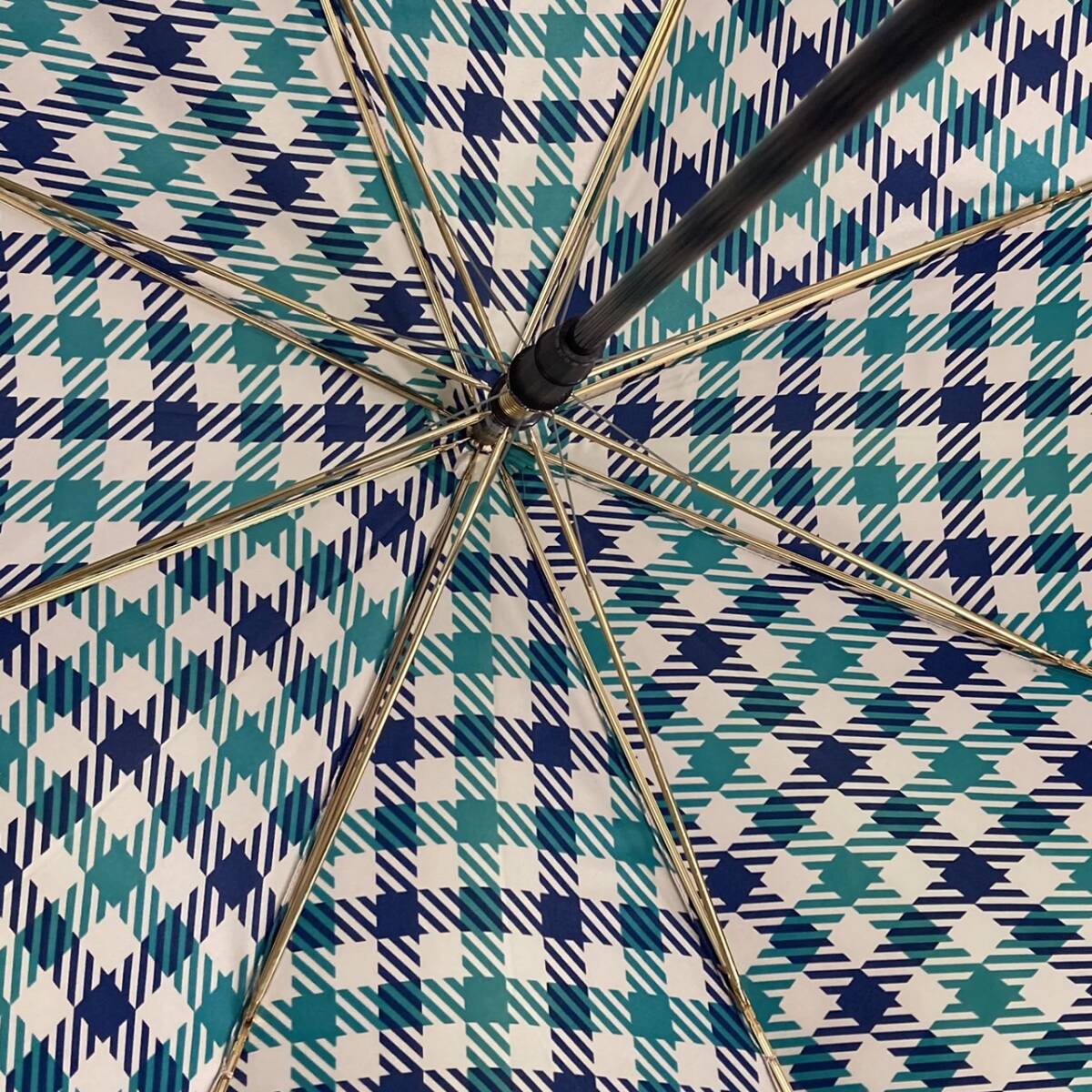 Yves Saint Laurent イブサンローラン 雨傘 長傘 グリーン系 チェック アンブレラ の画像3
