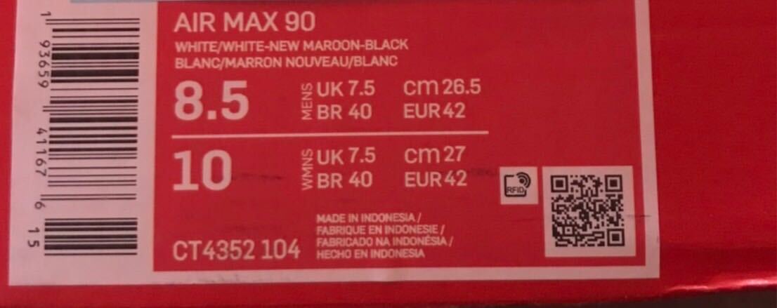 Nike Air Max 90 Recraft New Maroon ナイキ エア マックス 90 リクラフト ニュー マルーン(CT4352-104)白26.5cm箱ありの画像3