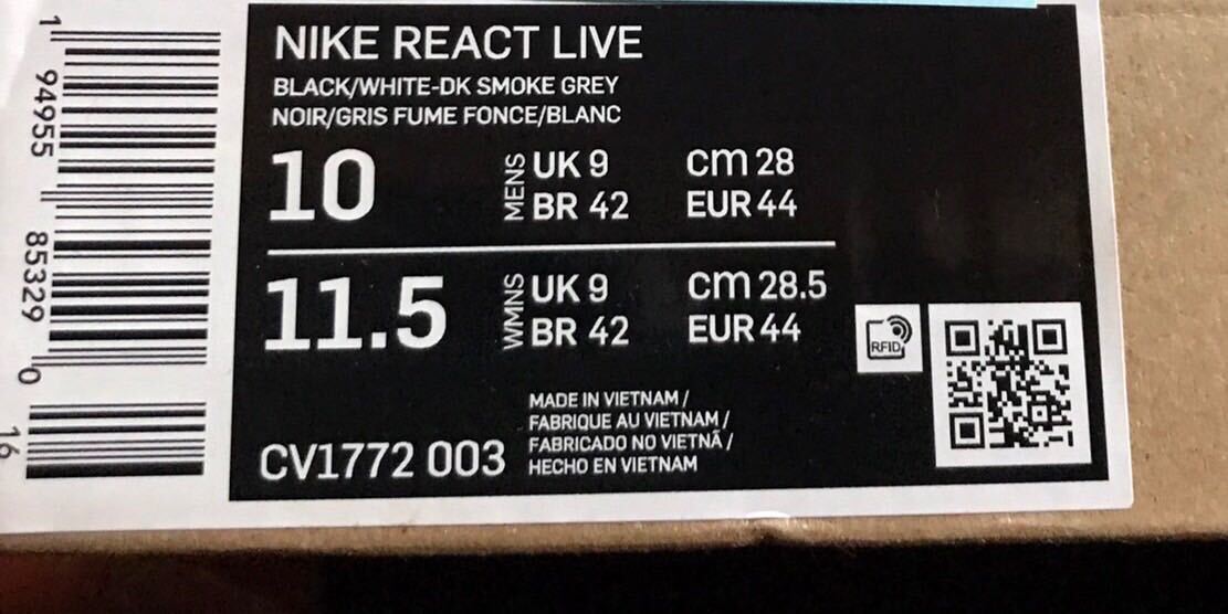 Nike React Live ナイキ リアクト ライブ ブラックダークスモークグレー ホワイト (CV1772-003) 黒28cm箱あり_画像2