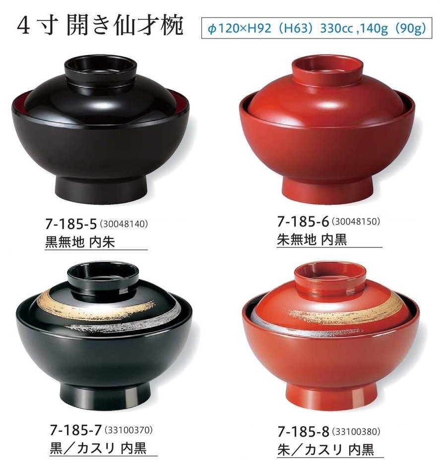 ★業務用漆器４寸開き仙才吸物椀朱無地内黒（約径１２０XH９２ｍｍ）５個越前塗日本製新品_イメージ写真