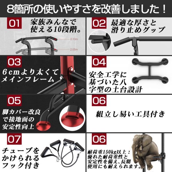 【送料無料】ぶら下がり健康器 多機能 懸垂マシン チンニング 耐荷重150kg 簡単設置 10段階調整 マルチジム 自宅トレーニング 201Cの画像5