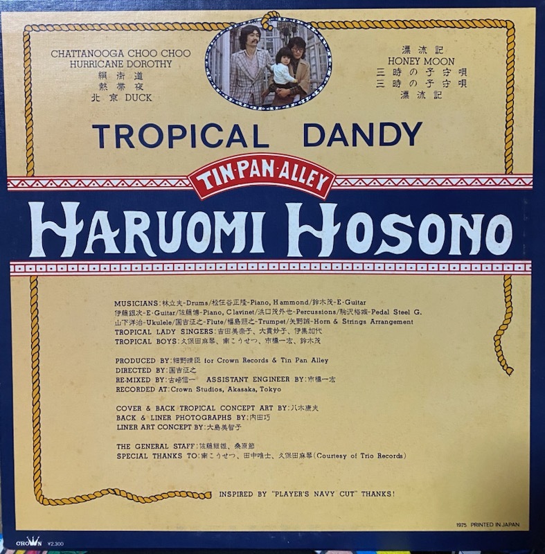 LP 細野晴臣 Haruomi Hosono - Tropical Dandy トロピカル・ダンディー Panam Crown GW-4012 1975の画像2