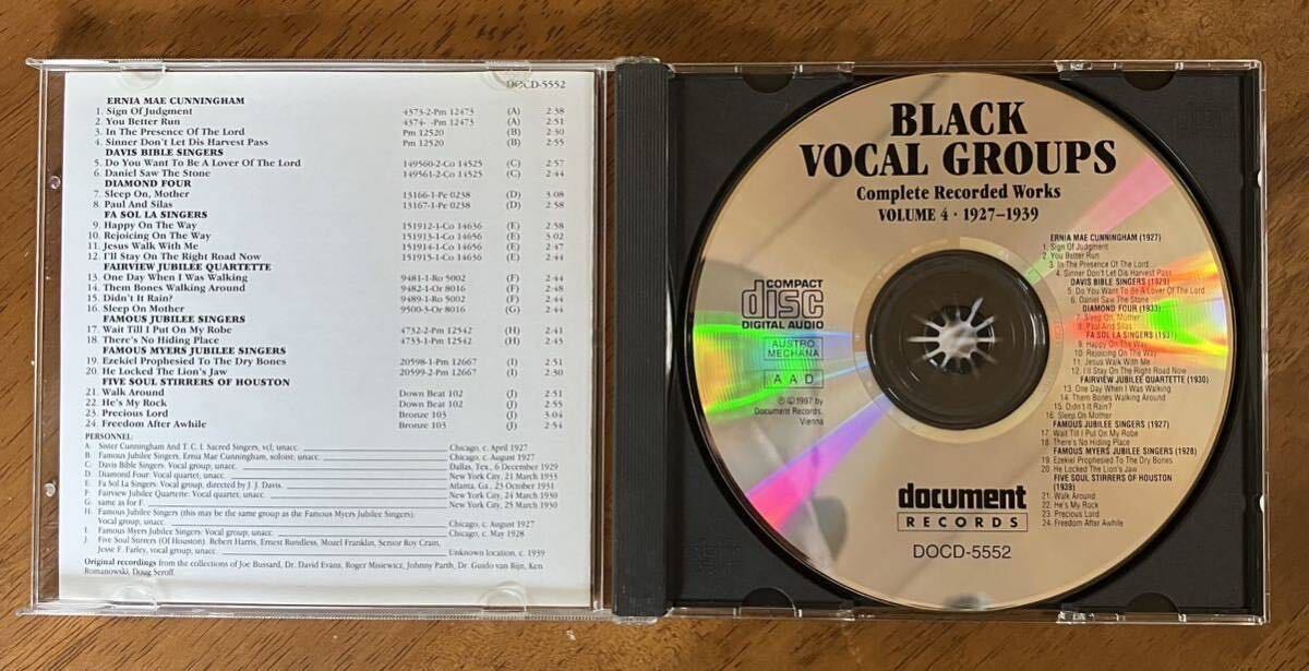 「BLACK VOCAL GROUPS VOL.4 1927-1939」Various 貴重音源コンピ 輸入盤CD Folk World Country Gospel document records 1997年発_画像3