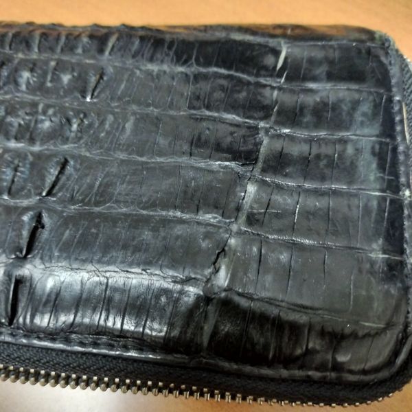 ゴダン GODANE☆カイマン クロコ ワニ革 Wテール☆ラウンドファスナー 長財布【BLACK/黒】crocodile leather/round  zipper wallet◇cKC5