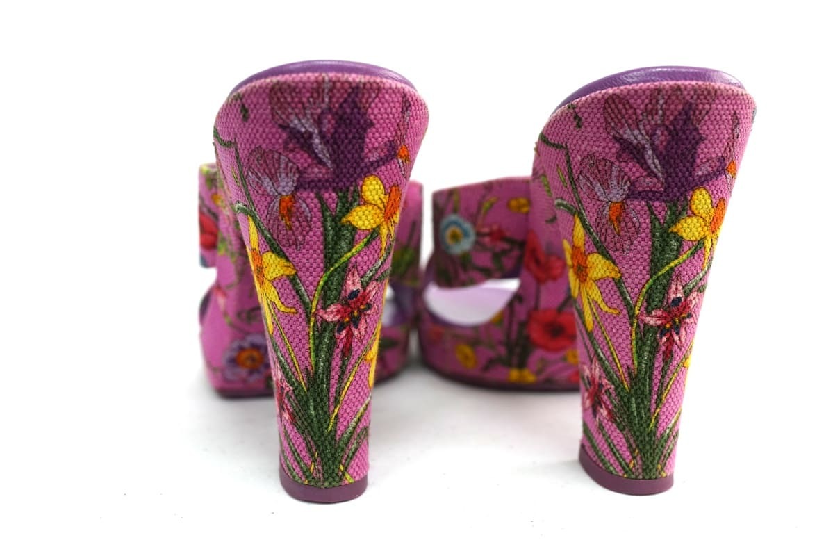 GUCCI グッチ Floral sandal フローラル サンダル パープル ピンク キャンバス レザー 34.5サイズ(約21.5cm)_画像6