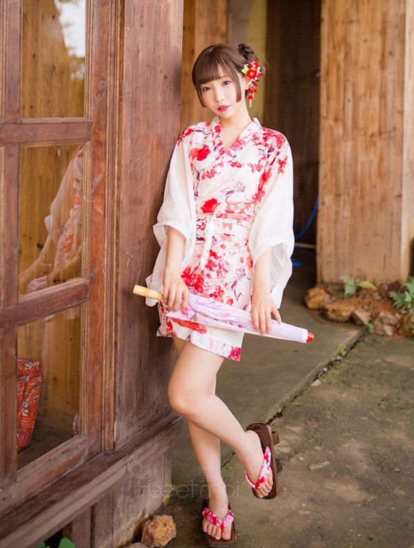 3 point set super sexy fine quality chiffon Japanese style yukata manner dress kimono gown see-through flower . cosplay Ran Jerry lady's costume 