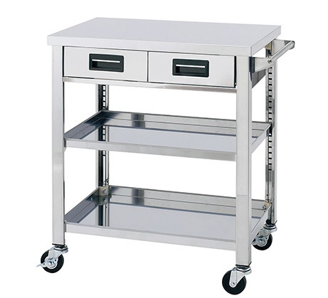 ★新品 幅750x600 厨房ワゴン台 キャスター台 引出し付 ステンレスワゴン 3段 WGO3-750H 店舗 作業台●送料込