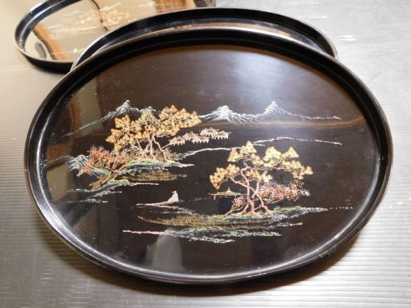 唐物 中国 福州漆器 お盆 5枚組 山水人物風景画 絵変り 楕円盆 漆芸 煎茶盆 煎茶道具 清朝 中華民国期 中国古美術 骨董 古玩 古賞物_画像6