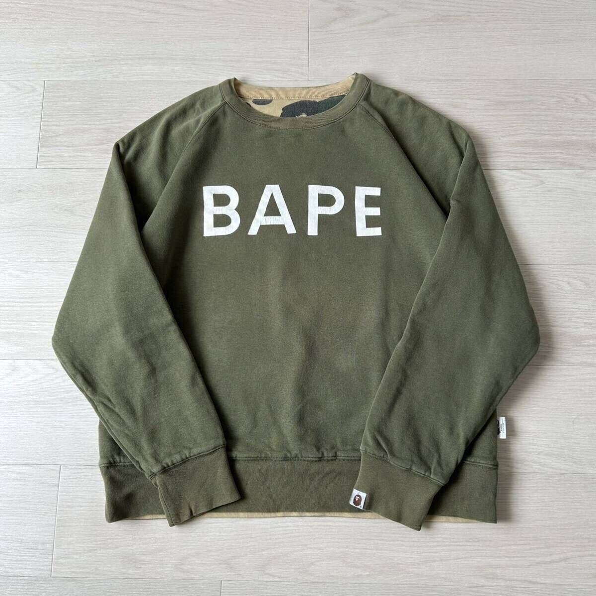 初期 A BATHING APE ロゴプリント 迷彩 リバーシブル スウェット M 1st camo カモフラ エイプ BAPE ベイプ archive アーカイブ 00s Y2K_画像2