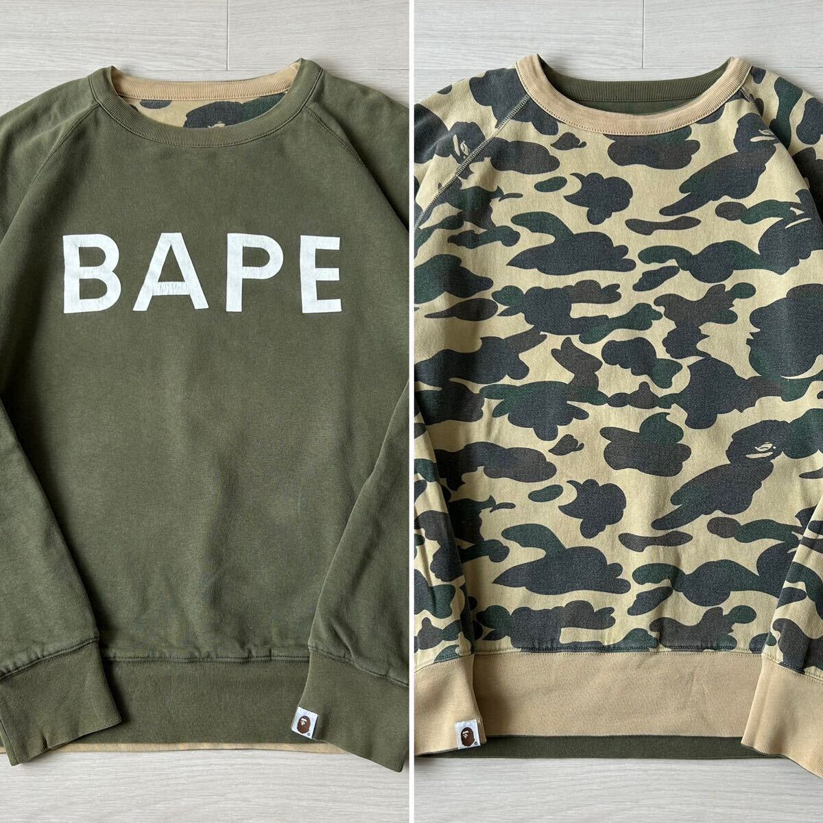 初期 A BATHING APE ロゴプリント 迷彩 リバーシブル スウェット M 1st camo カモフラ エイプ BAPE ベイプ archive アーカイブ 00s Y2K_画像1