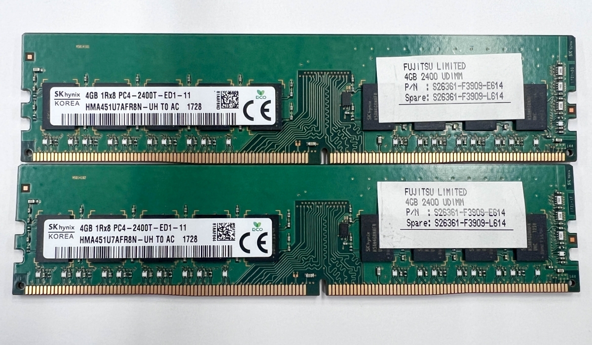 動作確認済 中古 メモリ SKhynix Fujitsu 8GB(4GB×2枚セット) PC4-2400T DDR4 288pin デスクトップパソコン用メモリ 富士通の画像1