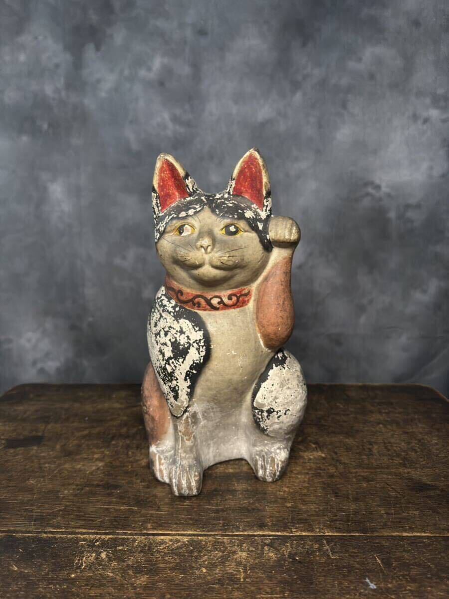 :::::::: war front maneki-neko height approximately 30cm :::::::( Showa Retro . earth toy earth doll objet d'art era thing old coin picture postcard doll railroad woodcut old Imari Buddhist image )